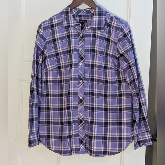 Talbots Purple Plaid Button Down Shirt. Size Medium. 100% Cotton. - Picture 1 of 3